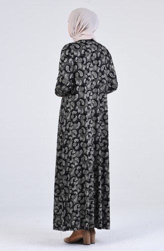 Büyük Beden Desenli Kuşaklı Elbise 4550K-01 Siyah