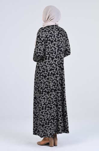 Büyük Beden Desenli Kuşaklı Elbise 4550M-01 Siyah