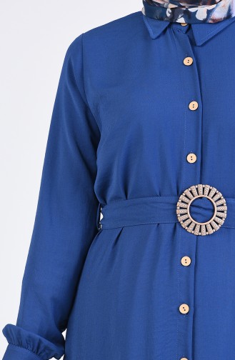 Buttoned Belted Dress 9057-01 Indigo 9057-01