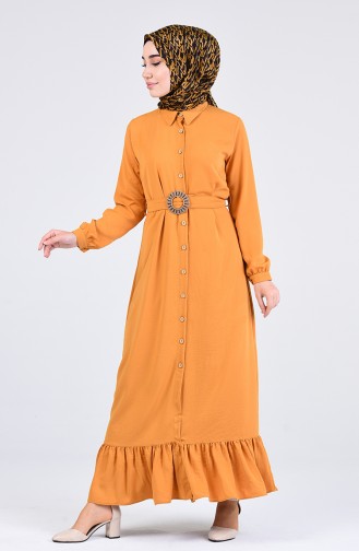 Buttoned Belted Dress 9057-03 Mustard 9057-03