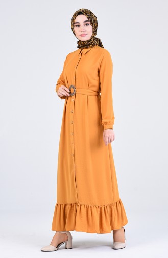 Buttoned Belted Dress 9057-03 Mustard 9057-03