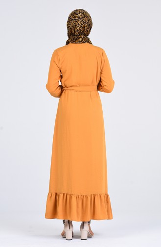 Buttoned Belted Dress 9057-03 Mustard 9057-03