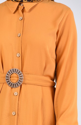Buttoned Belted Dress 9057-03 Mustard 9057-03