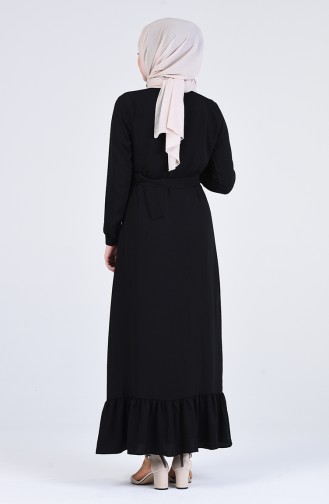 Buttoned Belted Dress 9057-06 Black 9057-06