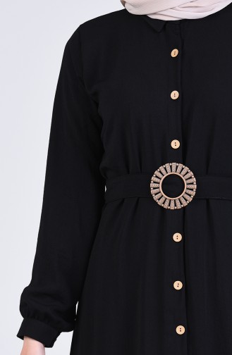 Buttoned Belted Dress 9057-06 Black 9057-06
