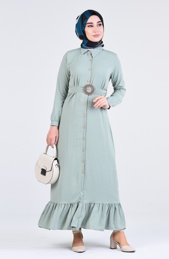 Buttoned Belted Dress 9057-07 Sea Green 9057-07