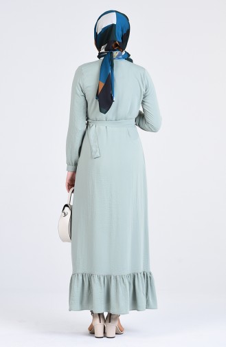 Buttoned Belted Dress 9057-07 Sea Green 9057-07