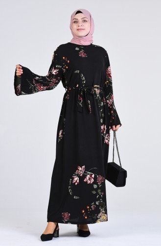 Plus Size Pattern Belted Dress 1800-01 Black 1800-01