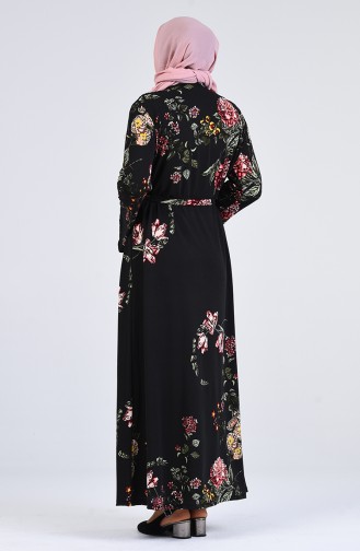 Plus Size Pattern Belted Dress 1800-01 Black 1800-01