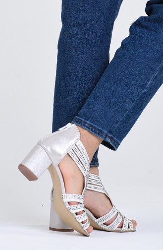 Bayan Yazlık Topuklu Ayakkabı 9055-11 Beyaz Sim Sedef