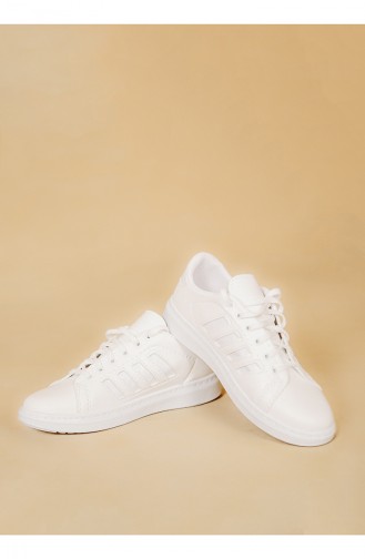 Bayan Spor Ayakkabı 30050-09 Beyaz Beyaz Çizgili