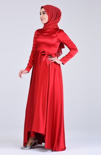 Satin Evening Dress 1016-01 Red 1016-01