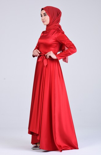 Saten Abiye Elbise 1016-01 Kırmızı