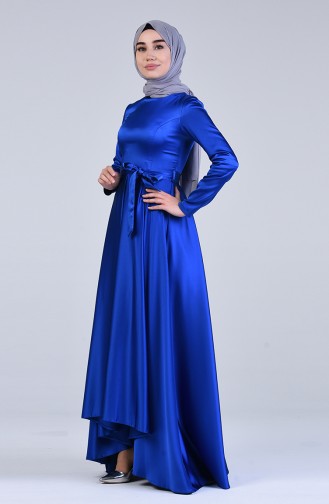 Saks-Blau Hijab-Abendkleider 1016-02
