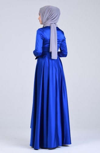 Saks-Blau Hijab-Abendkleider 1016-02