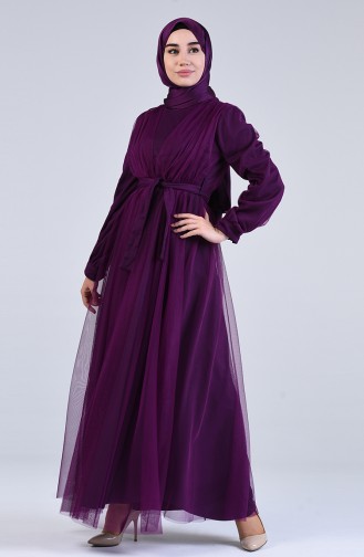 Belted Evening Dress 7663-01 Purple 7663-01