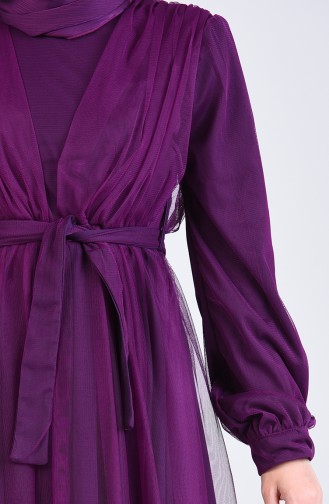 Belted Evening Dress 7663-01 Purple 7663-01