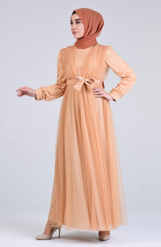 Belted Evening Dress 7663-02 Salmon 7663-02