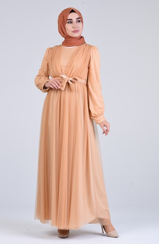 Belted Evening Dress 7663-02 Salmon 7663-02