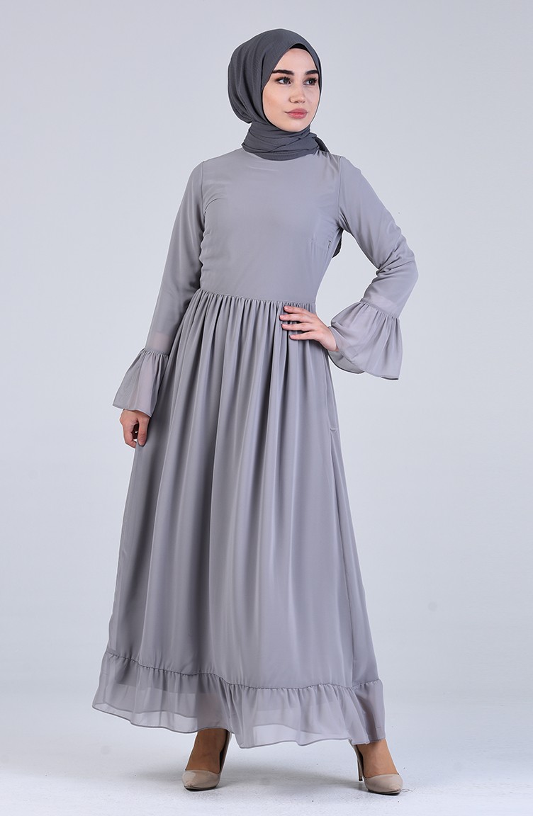 Büzgülü Elbise 7620-03 Gri