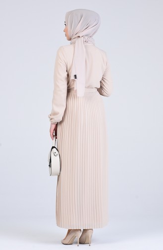 Buttoned Gathered Dress 7624-04 Beige 7624-04