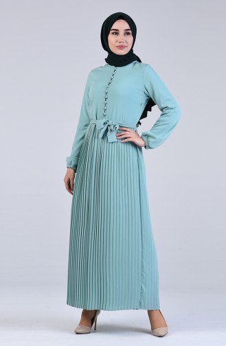 Buttoned Gathered Dress 7624-05 Mint Green 7624-05