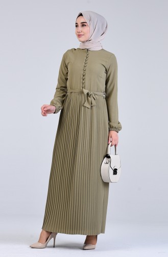 Buttoned Gathered Dress 7624-06 Light Khaki 7624-06