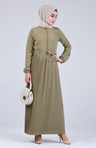 Buttoned Gathered Dress 7624-06 Light Khaki 7624-06