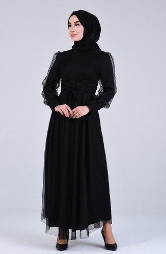 Schwarz Hijab Kleider 7675-01