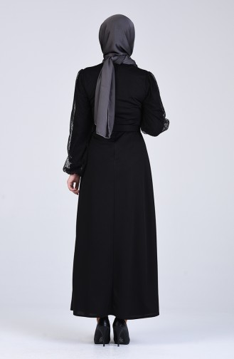 Sleeve Tulle Detailed Dress 2058-03 Black 2058-03