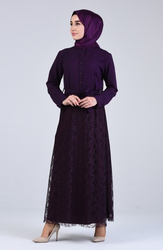 Lace Detailed Dress 3041-01 Purple 3041-01