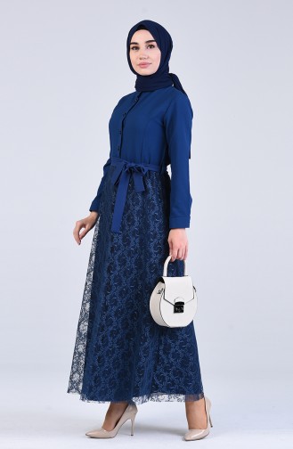 Lace Detailed Dress 3041-02 Indigo 3041-02