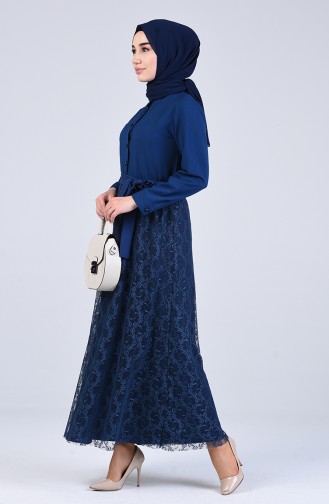 Lace Detailed Dress 3041-02 Indigo 3041-02