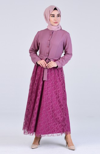Lace Detailed Dress 3041-06 Dried Rose 3041-06