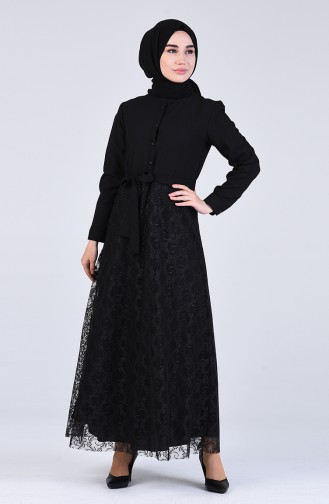 Schwarz Hijab Kleider 3041-07