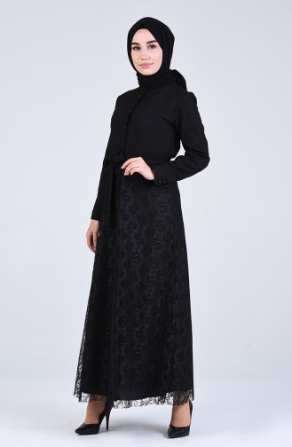 Schwarz Hijab Kleider 3041-07