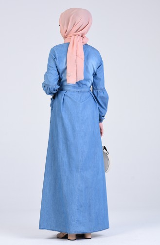 Düğme Detaylı Kot Elbise 8002-01 Kot Mavi