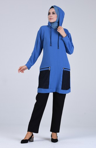 Kapüşonlu Spor Tunik 1445-03 İndigo