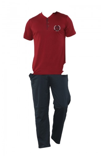 Üçlü Erkek Pijama Takımı 6533-01 Bordo Lacivert