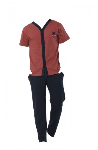 Erkek Kısa Kollu Pijama Takımı 6537-01 Kiremit