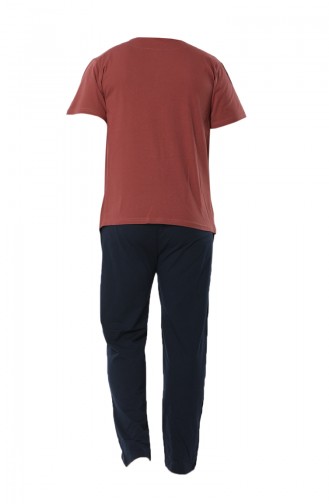 Erkek Kısa Kollu Pijama Takımı 6537-01 Kiremit