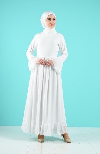 Büzgülü Elbise 7620-02 Beyaz