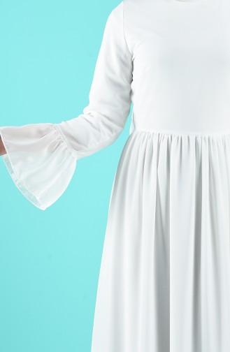 Büzgülü Elbise 7620-02 Beyaz