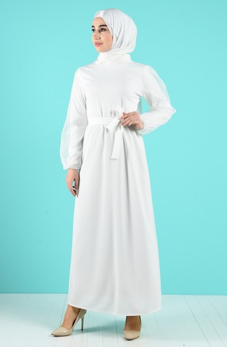 Weiß Hijab Kleider 2058-04