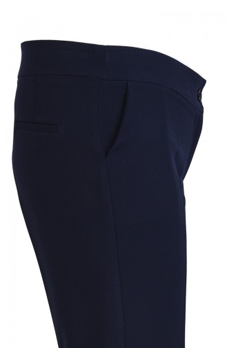 Plus Size Buttoned Straight Leg Pants 1501-03 Navy 1501-03