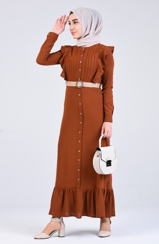 Button Down Dress with Belt 5017-02 Tobacco 5017-02