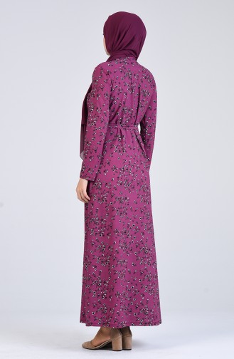Pattern Belted Dress 5708p-03 Fuchsia 5708P-03