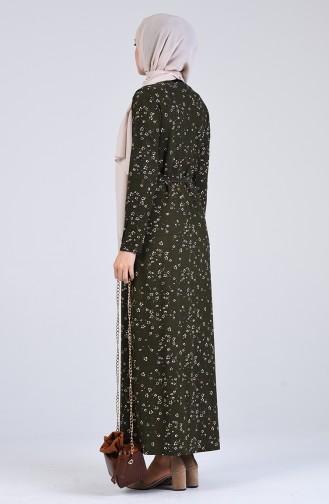 Patterned Dress with Belt 5708P-04 Khaki 5708P-04