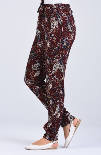 Patterned Viscose Trousers 1191-17 Dark Burgundy 1191-17