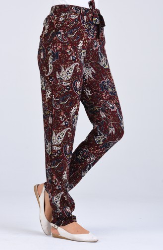 Patterned Viscose Trousers 1191-17 Dark Burgundy 1191-17